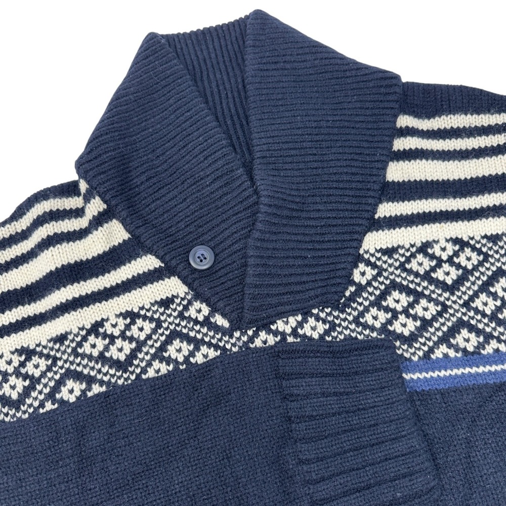 SCHOTT‎ BROS Sweater Mens Blue Fair Isle Knit Crewneck Pullover Nordic Wool XL